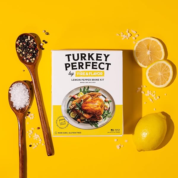 FIRE & FLAVOR LEMON PEPPER TURKEY PERFECT BRINE – TURKEY BRINE KIT WITH BAG FOR ROASTING, GRILLING, SMOKING, AND FRYING – BRINING SEASONINGS FOR COOKING AND TURKEY BRINE BAG – TURKEY BRINE AND RUB KIT