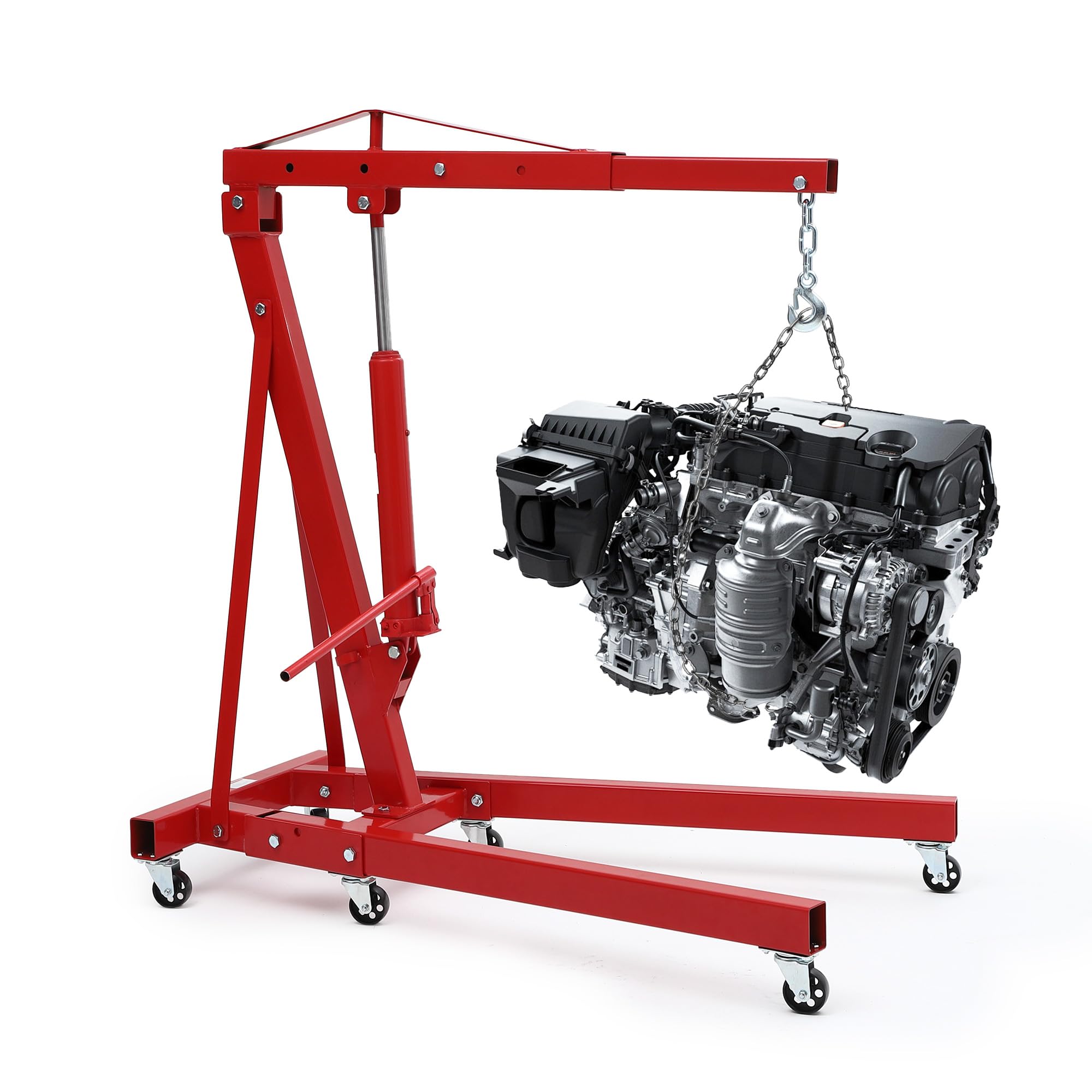 Photo 1 of ***PARTS ONLY SEE NOTES ****GarveeTech Engine Hoist Cherry Picker, 2 Ton Folding Hydraulic Engine Hoist with Telescopic Boom & 6 Casters, Heavy Duty Shop Crane Lifting Cherry Picker for Workshops Garage, Red