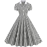ODIZLI 1950s Dresses for Women 50s Dress Retro Dress Short Puff Sleeve V Neck Swing Dress Cocktail Dress