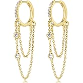14K Gold Earrings for Women Dangle Gold Hoop Earrings for Women Dangling Tassel Chain with Cubic Zirconia Earring Dangling