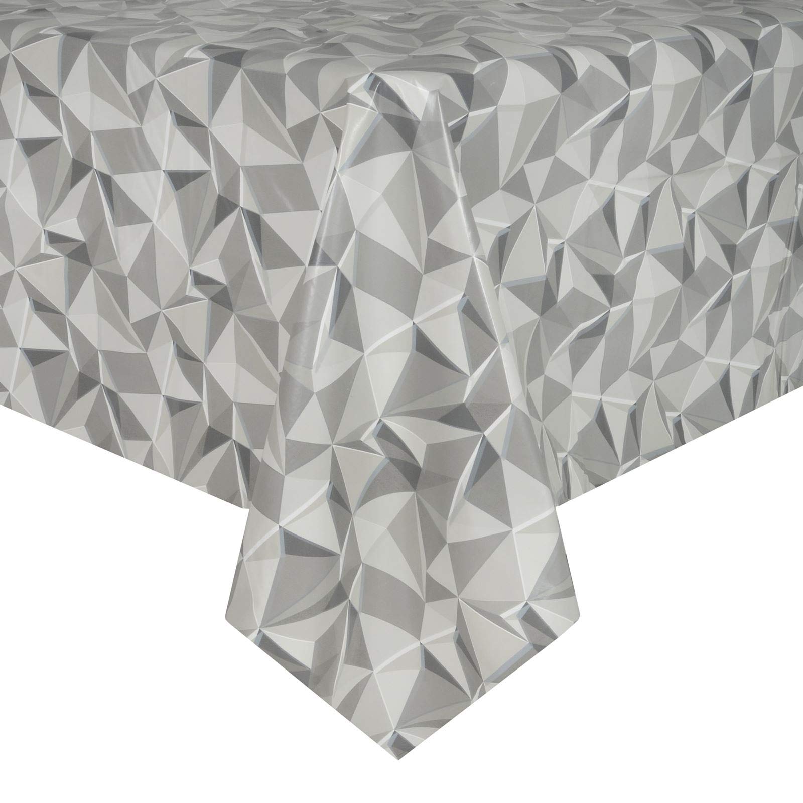 Micro-Pro Grey Tone Geometric PVC Tablecloth Vinyl Table Cover Protector Rectangular Home Accessory Room Decoration 140x240cm