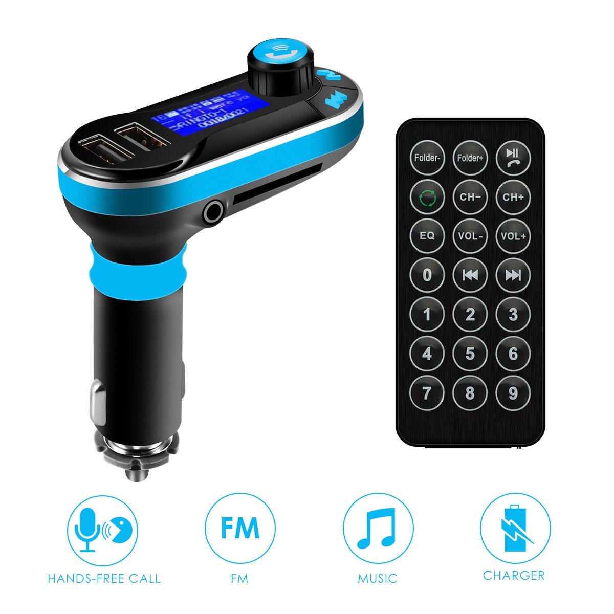 Blue SOONHUA Car Bluetooth FM Transmitter Wireless inCar Radio