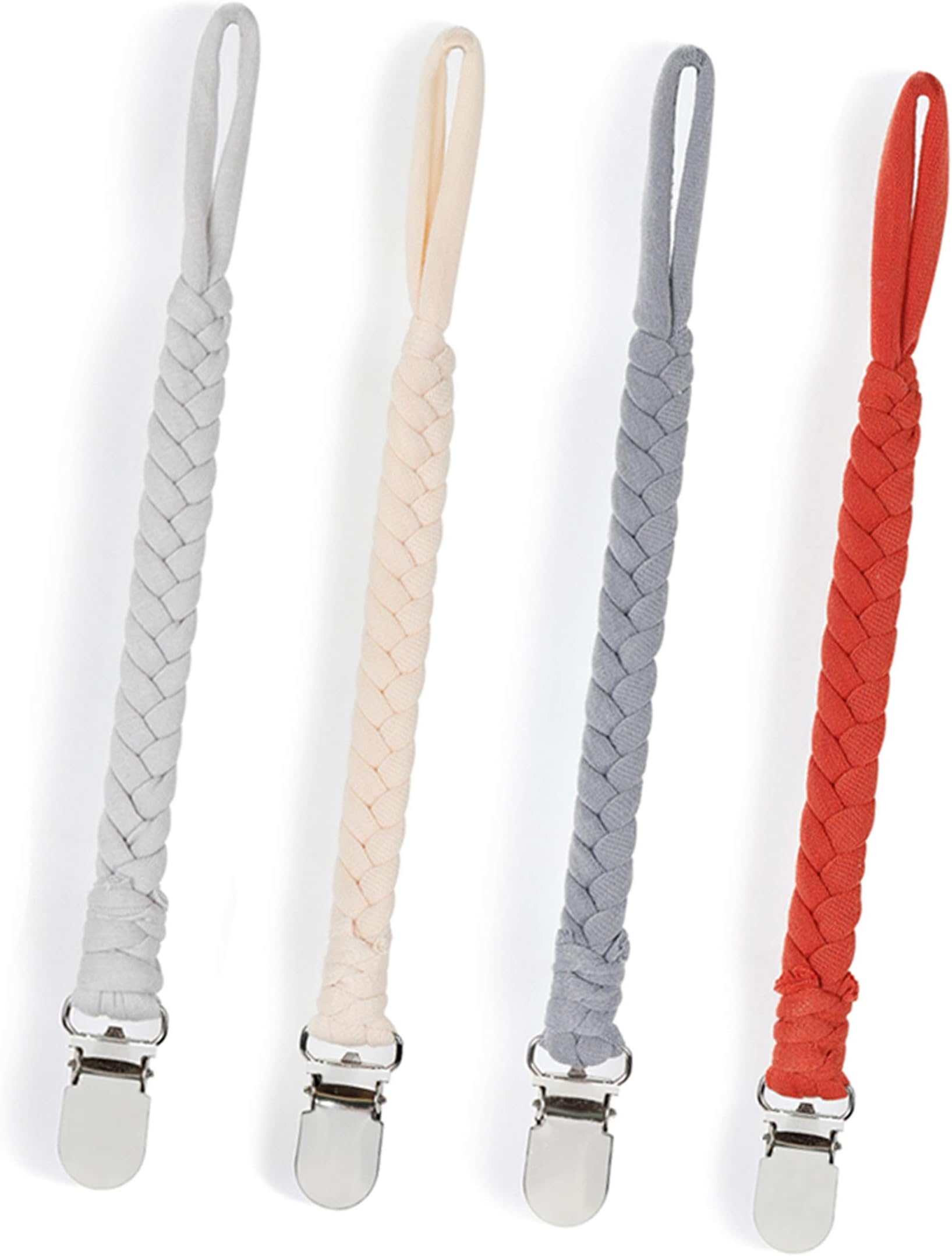 Pacifier Clip,SUGEE Universal Braided Pacifier Holder Leash Teething Ring Holders for Boys and Girls,Soothie by Hand-Made Braided 4pack White