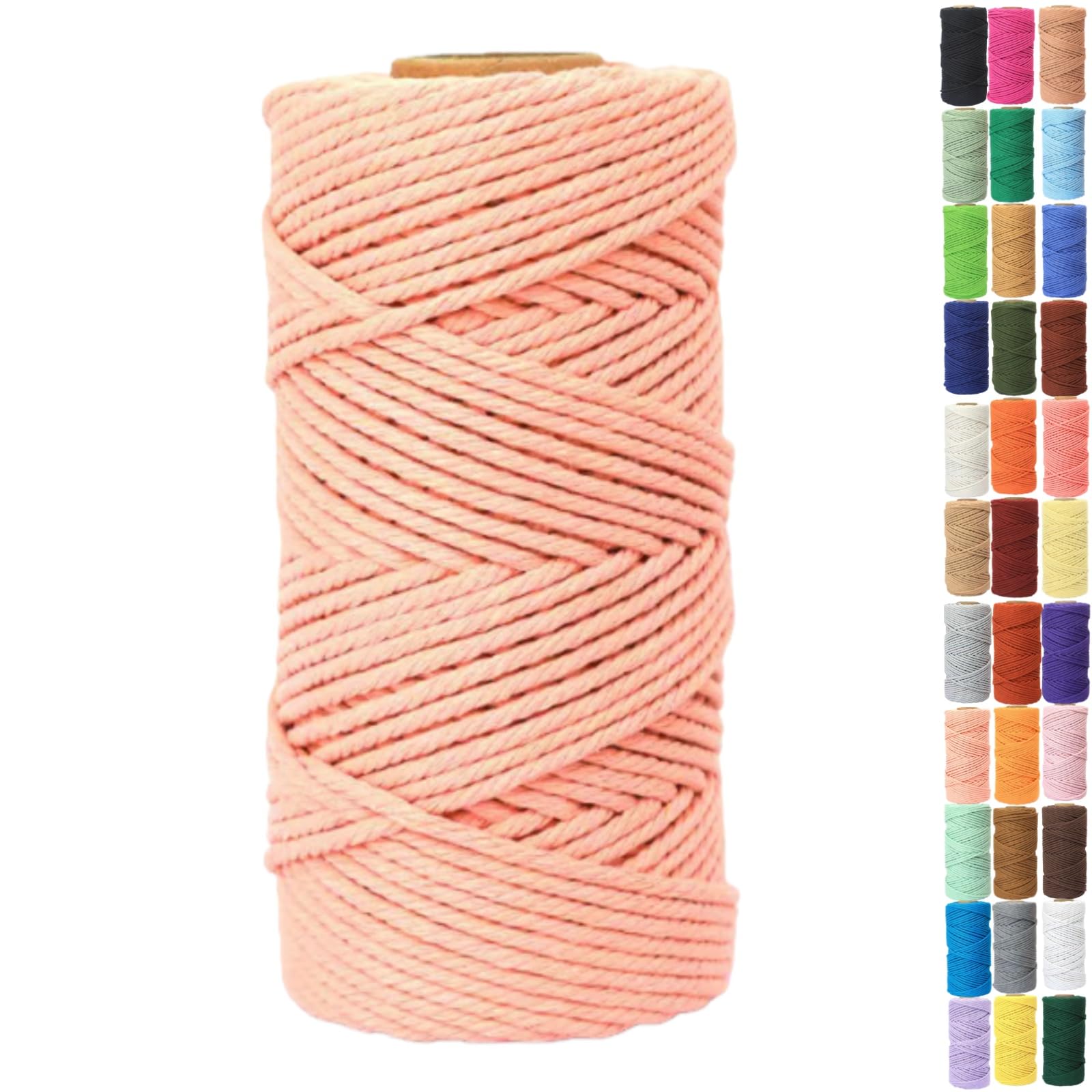 Binwat 5mm x100m Macrame Cord Thick Natural Cotton Cord DIY Crafts Yarn Thread Twisted Spool Twine String Cotton Rope for Wall Hanging,Plant Hangers,Knitting,Decorative Projects(Flesh pink)