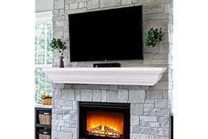 LXWZHK Rustic Fireplace Mantel Shelf, 60" Wooden Floating Shelf for Over Fireplace, Wall Mounted Fire Place Mantel, Farmhouse Hanging Floating Shelves, White