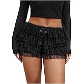 SweatyRocks Women's Lace Ruffle Mini Bloomer Shorts Low Rise Layered Gothic Y2k Booty Shorts