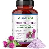 FineLand Milk Thistle Pills 50:1 Extract – 120 Vegan Capsules - 20,000 mg Strenght with 80% Silymarin Flavonoids – Liver & Antioxidant Support | 50X Concentrated Seed Extract - Non-GMO, Made in USA