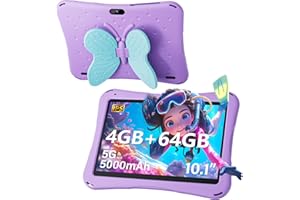 Kidoz Tablette Android 10,1" pour enfants avec étui pour enfants, 4 Go de RAM, 64 Go de ROM, 5000 mAh, écran 1280 x 800, doub