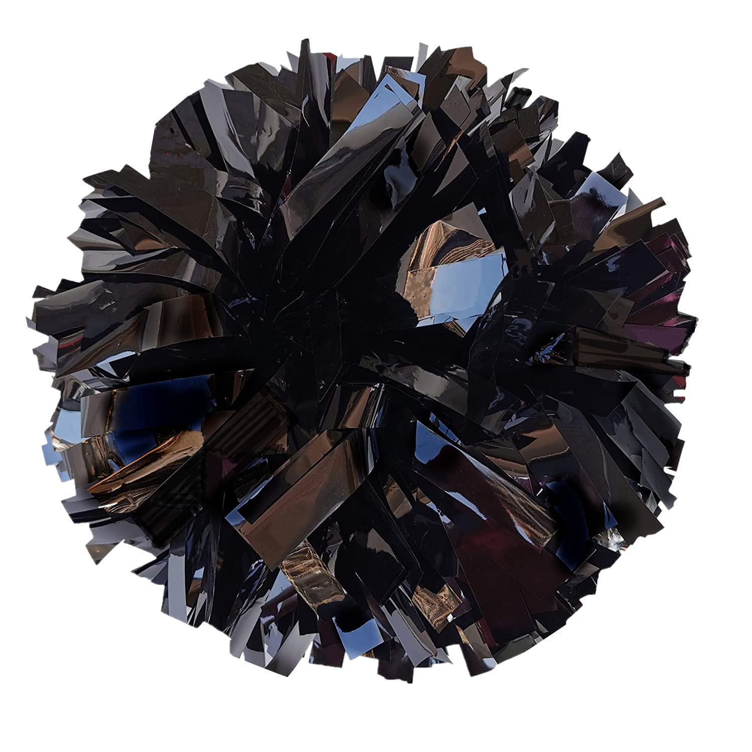 GUIFIER 2 Pieces 6 Inches Metallic Cheerleading Pom Poms with Baton Handle, Cheerleader Pom Poms, Metallic Pom Pom Cheer for Cheerleading Gifts, Sports Team Spirit Cheering (Black)