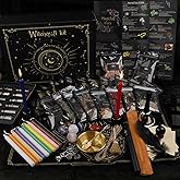Witchcraft Supplies Kit 132 PCS, Wiccan Supplies and Tools, Including Witchcraft Herbs, Spell Candles, Crystals for Witchcraft, Witch Starter Kit for Spiritual Healing Altar Decor, Christmas Gift