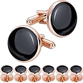 HAWSON Men’s Cufflinks and Tuxedo Studs Set with Gift Box; Men’s Jewelry or Accessories Suitable for Black Suit White Shirts Vest and Red Bow tie on Wedding or Anniversary and Birthday