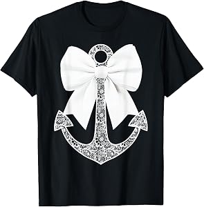 White Lace Bow Tie Nautical Cruise Anchor Boat Cruiser Lover T-Shirt