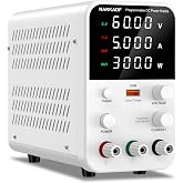 DC Power Supply Variable, Bench Power Supply with Encoder Adjustment Knob, Output Enable/Disable Button, Adjustable Power Supplies with USB Quick-Charge, Short Circuit Alam (60V 5A White)