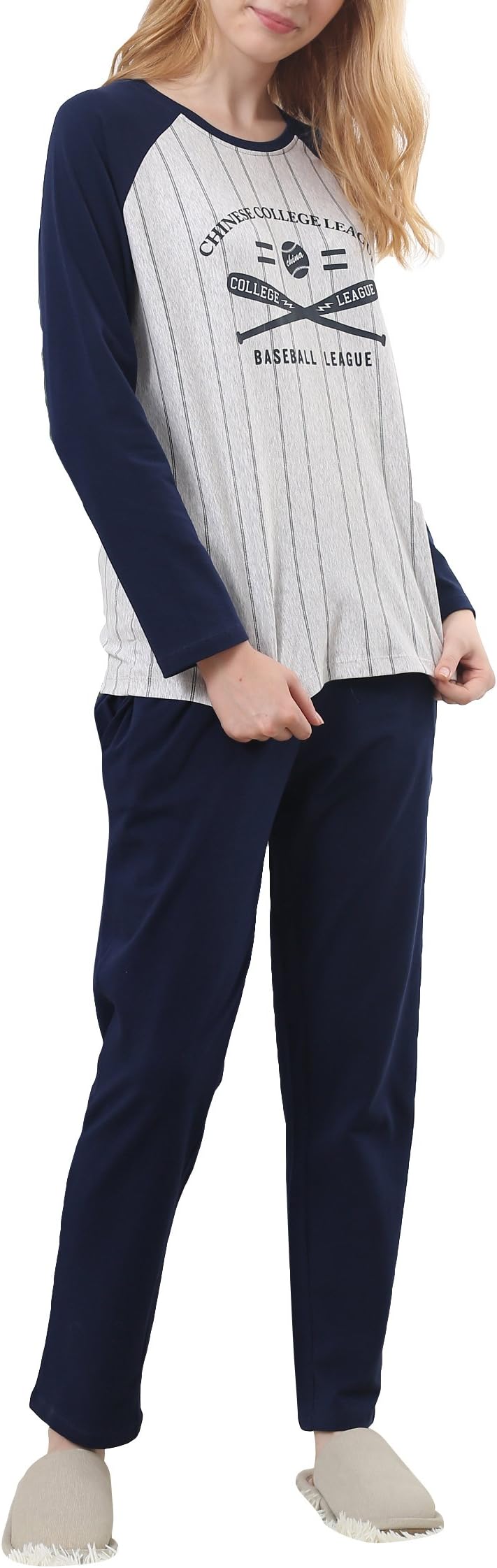 HACAI Women's Pajamas Set Cotton Long Sleeves Top with Pants Loungewear