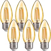 FLSNT 40W Equivalent LED Chandelier Light Bulbs, Dimmable Amber LED B11 E26 Candelabra Base Bulbs, 2200K Warm White, 330LM, 6 Pack UL,CA65 Listed.
