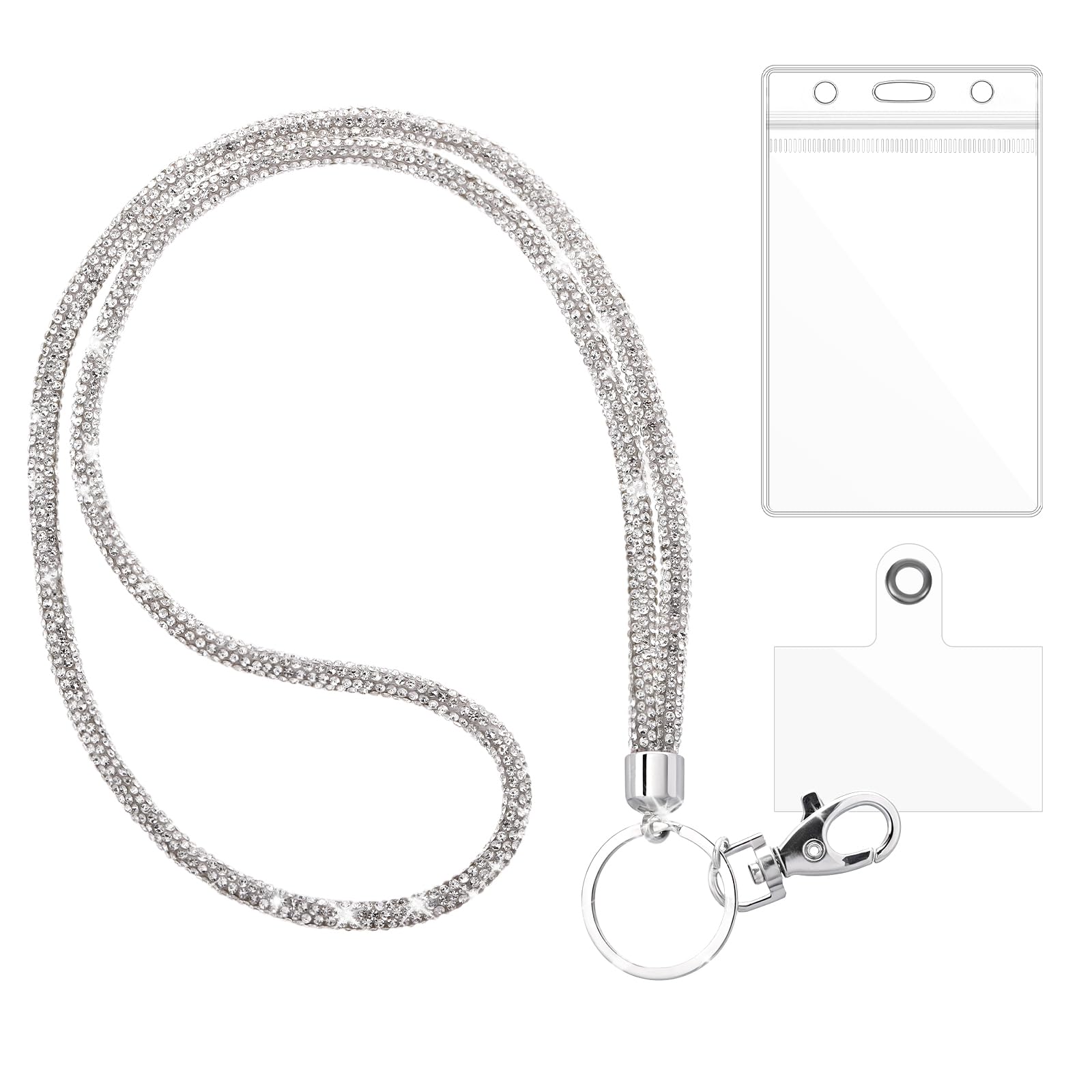 Photo 1 of 3Pcs Bling Crystal Lanyard Office ID Badge Holder with Neck Strap Lanyard Keychain 15.6" Exclusive Sparkle Rhinestone AB Work Name Bonus Card Hoder for Women Office Worker Teacher Doctor