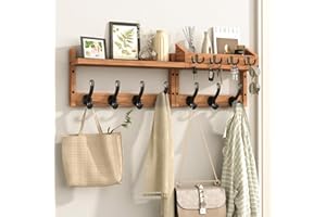 Evermagin 29" Coat Rack Wall Mount with Shelf, 4 in 1 Wall Mounted Coat and Key Hanger with 11 Hooks, Entryway Key Holder with Mail Holder for Living Room, Bedroom