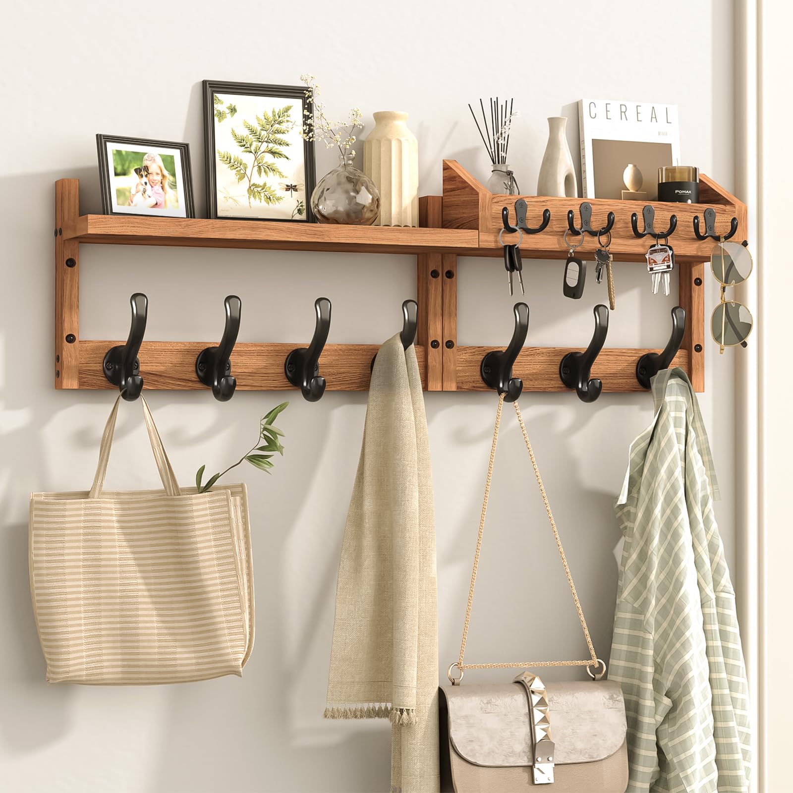Photo 1 of (MISSING HARDWARE) Evermagin 29" Coat Rack Wall Mount with Shelf, 4 in 1 Wall Mounted Coat and Key Hanger with 11 Hooks, Entryway Key Holder with Mail Holder for Living Room, Bedroom