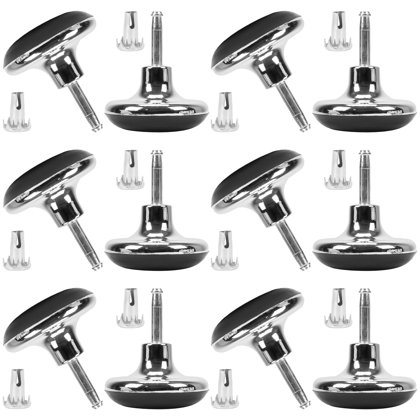 Minnhua 12 Pcs Furniture Legs Bed Castors Gliders with Metal Inserts for Beds Sofas Footstools Replacement for Castors Furniture Bed Chrome Feet Leg Glides Castors and Insert Fitting