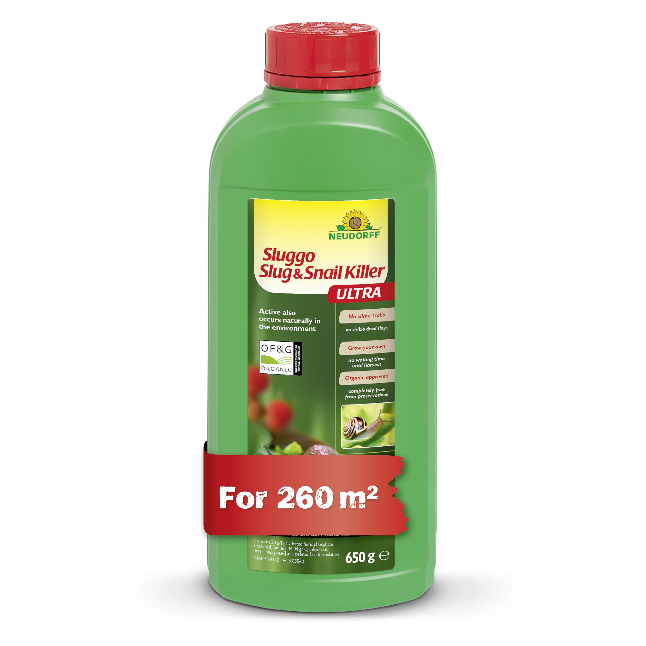 Neudorff Sluggo Slug & Snail Killer Ultra+ Pellets, 650g Bottle – Organic Slug Pellets for Garden, Slug Repellent, Slug Killer, Slug and Snail Repellent, Pet Friendly Slug Pellets, Snail Killer