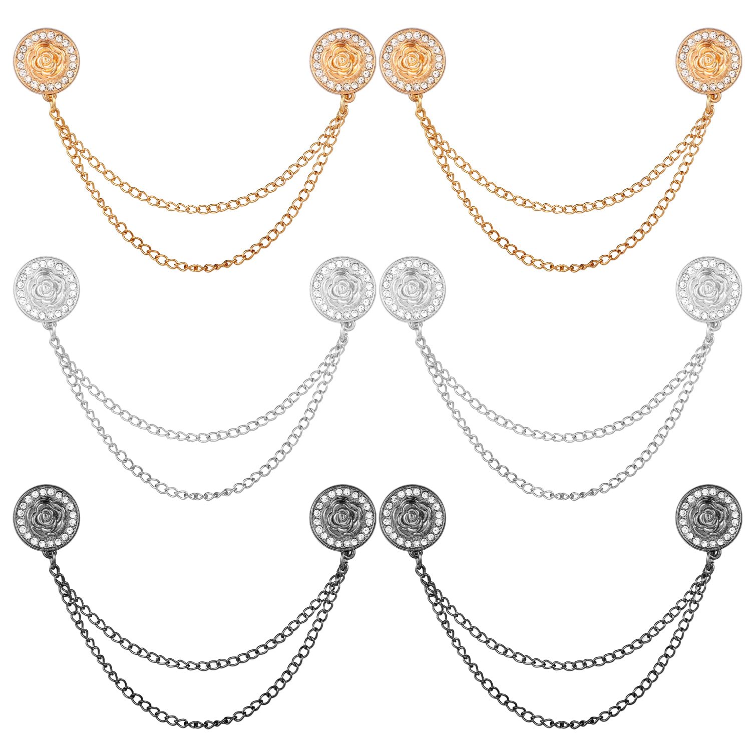 6 Pcs Magnetic Clothing Clips, Clothing Magnets with Chain Magnetic T-Shirt Clip Multi Function Magnetic Button Pin Clips for Fasten Hems Trouser Legs Shirt Sleeves Dress Hijab (Rose)