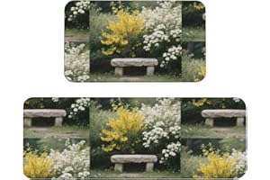 Flowering Shrub Kitchen Rugs Set of 2, Cushioned Anti-Fatigue Kitchen Mats for Floor, Waterproof Comfort Standing Mat Absorbe