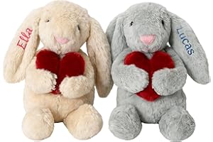 Personalized Embroidered Bunny Plush with Heart - Custom Name Baby Gift & Valentine's Keepsake