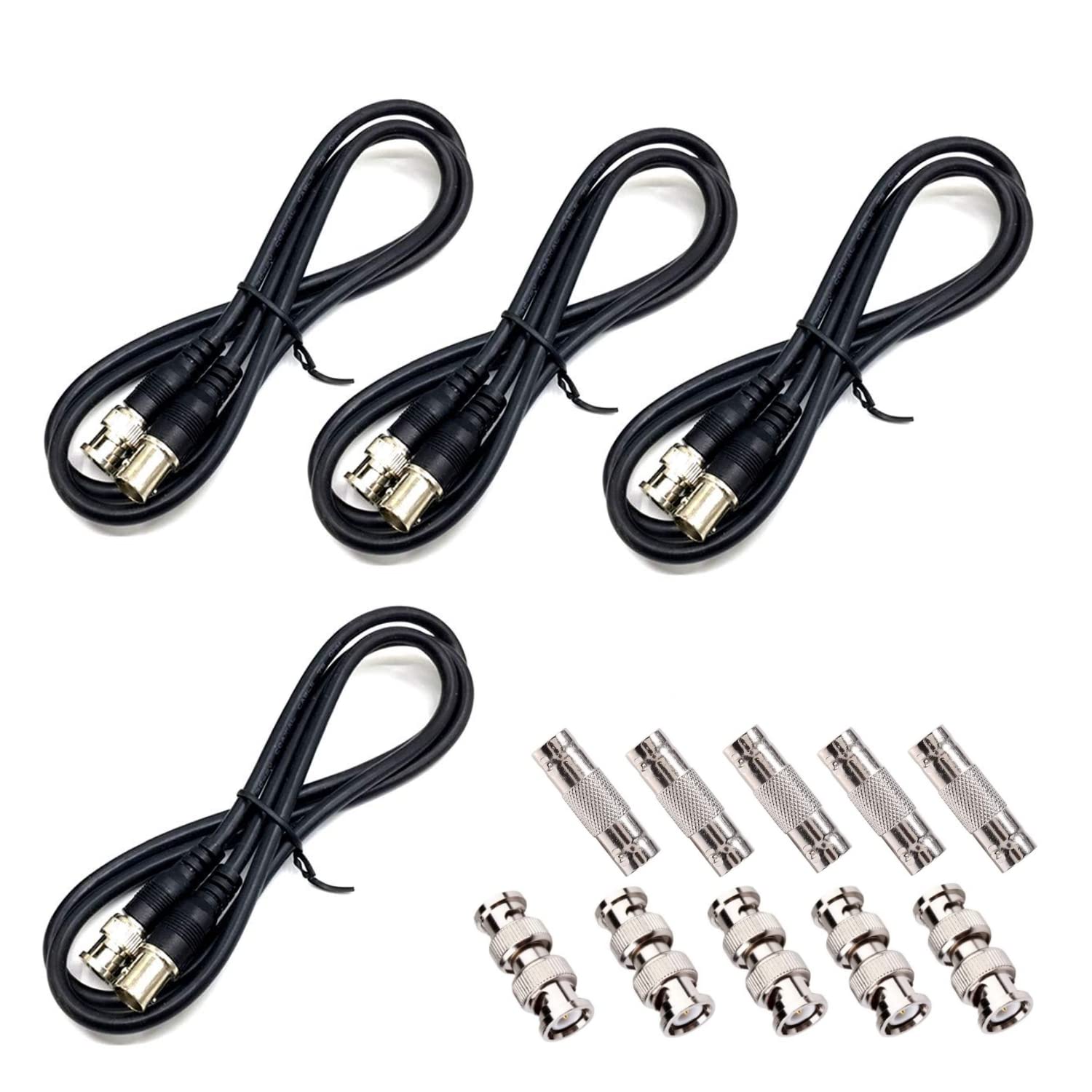 CTXSumTec 4 in Pack 1.6ft/20 BNC Male to Female CCTV Surveillance Extension Coaxial Cable with 5x BNC Male to Male Connectors, 5x BNC Female to Female Connectors