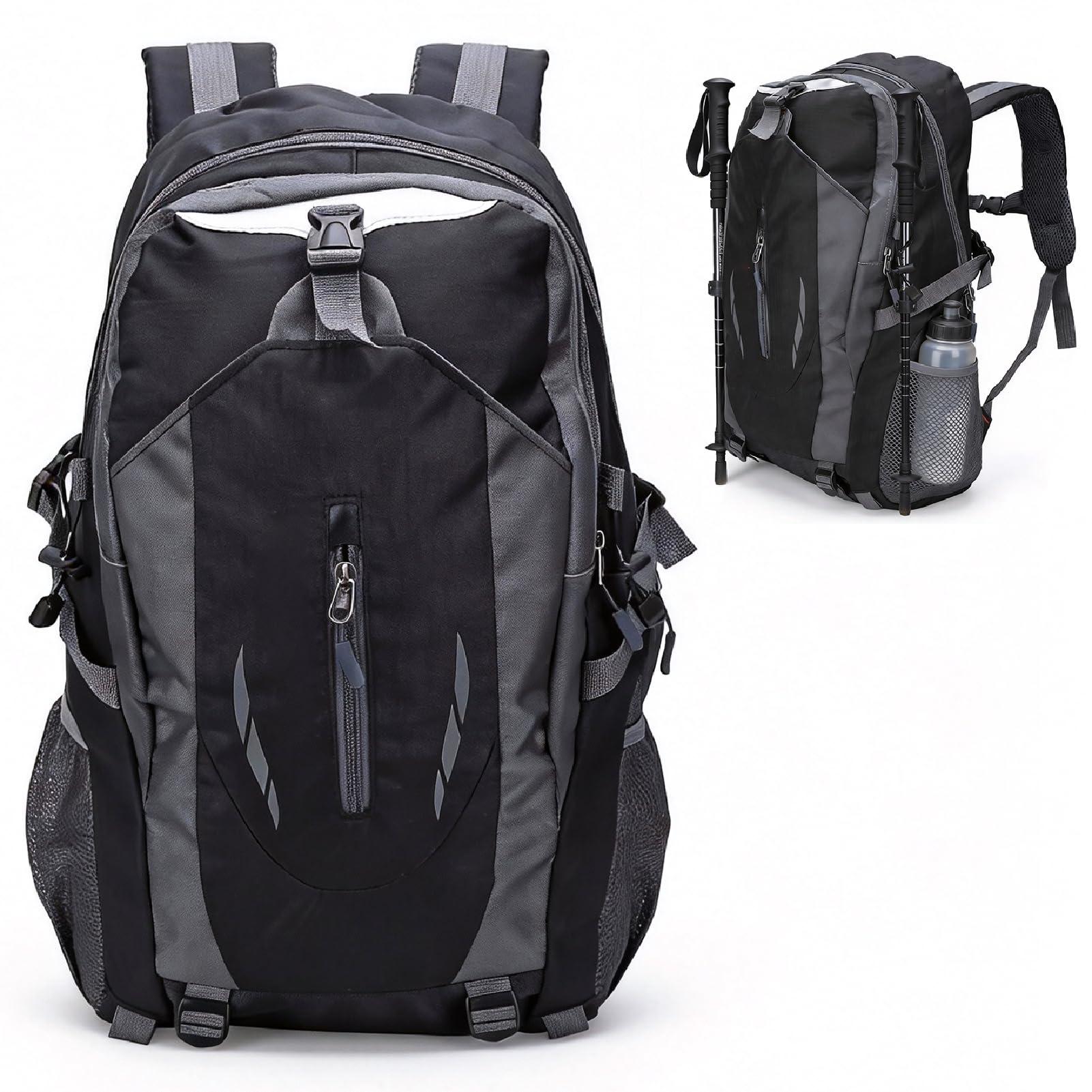 Natudeco 40L Hiking Backpack Nylon Double Shoulder Bag Multiple Pockets Climbing Backpack Waterproof Wearable Travel Backpack for Climbing Camping Hiking Fishing(Black)