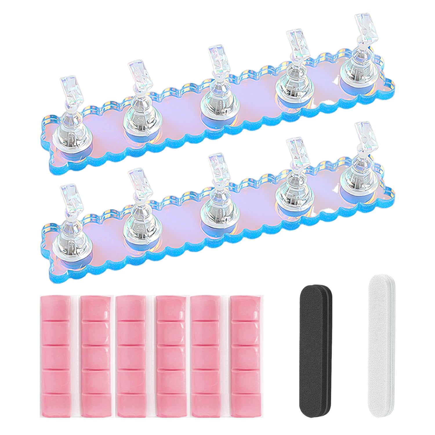 2 Sets 5 Nail Practice Bases Kit, 1 Manicure Clay, 2 Nail Files, Display Brackets