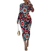 Women's Fall Winter Fashion Long Sleeve Maxi Dress Elegant Bodycon Casual Dresses Cocktail Party Dresses Going Out Outfits