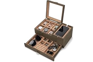 Pinzoveco Watch Box Organizer for Men, 6 Slot Watch Case for Men Display & Storage Watch, Solid Wood Jewelry Box for Men, Gift for Boyfriend Fathers Day Birthday Gifts (Weathered Gray)