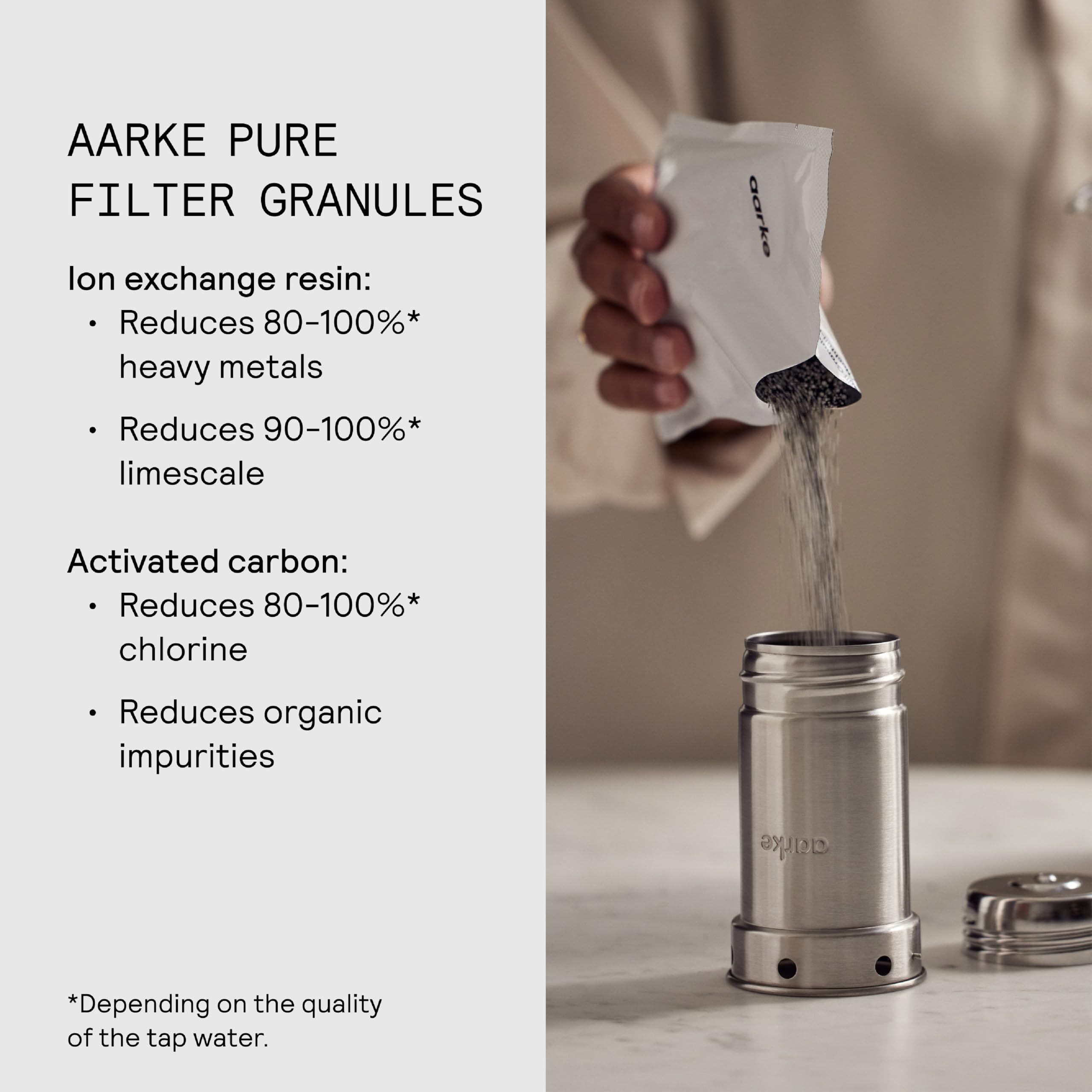 Aarke Pure Filter Refill Granules - Reduces Heavy Metals for Clean Water, Eco-Friendly, 8-Week Performance, Compatible With Purifier Pitchers (3 Pack)