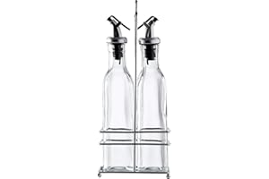 Gala Houseware Oil Dispenser and Vinegar Dispenser Set with Chrome Plated Rack Stand, 2 Piece Olive Oil Dispenser Bottles, So