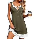SAUKOLE Summer Dresses for Women Casual Scoop Neck Sleeveless Fake Two Pieces Sundress Loose Short Dress with Pockets