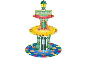 BTJiaDe Cartoon Birthday Cupcake Stand Three-Tier Red Brick Wall Cake Tower Tiered Dessert Stand Cartoon Street Birthday Party Supplies