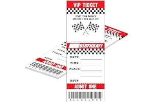 heiyihe Start Your Engines Birthday Invitation with Envelopes-20 Racing Ticket Invite Cards for Racing Lovers Boys-Black and Red Birthday Cards-Party Favor & Supplies (3×8 inch)-A29