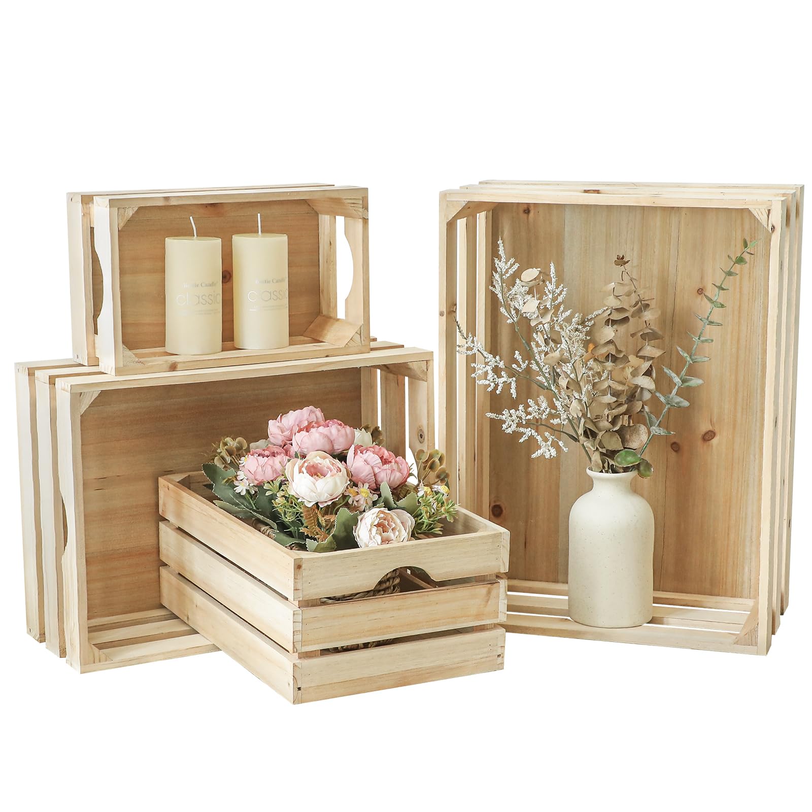 Photo 1 of JUMBO HUMBLE Large Wooden Crates Unfinished Set of 4 Storage Crates, Decorative Wood Storage Crate for Display Rustic, Nesting Wooden Container Boxes Made from 100% Wood