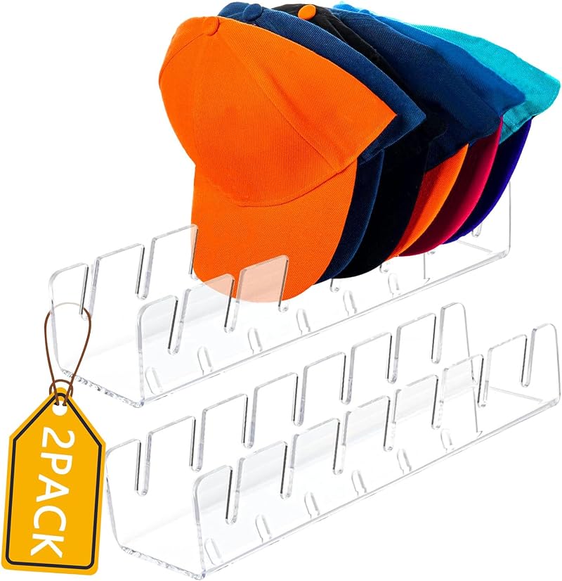 Gzsekken Acrylic Hat Stand 2 Pack Clear Black for 14 Baseball Caps Display