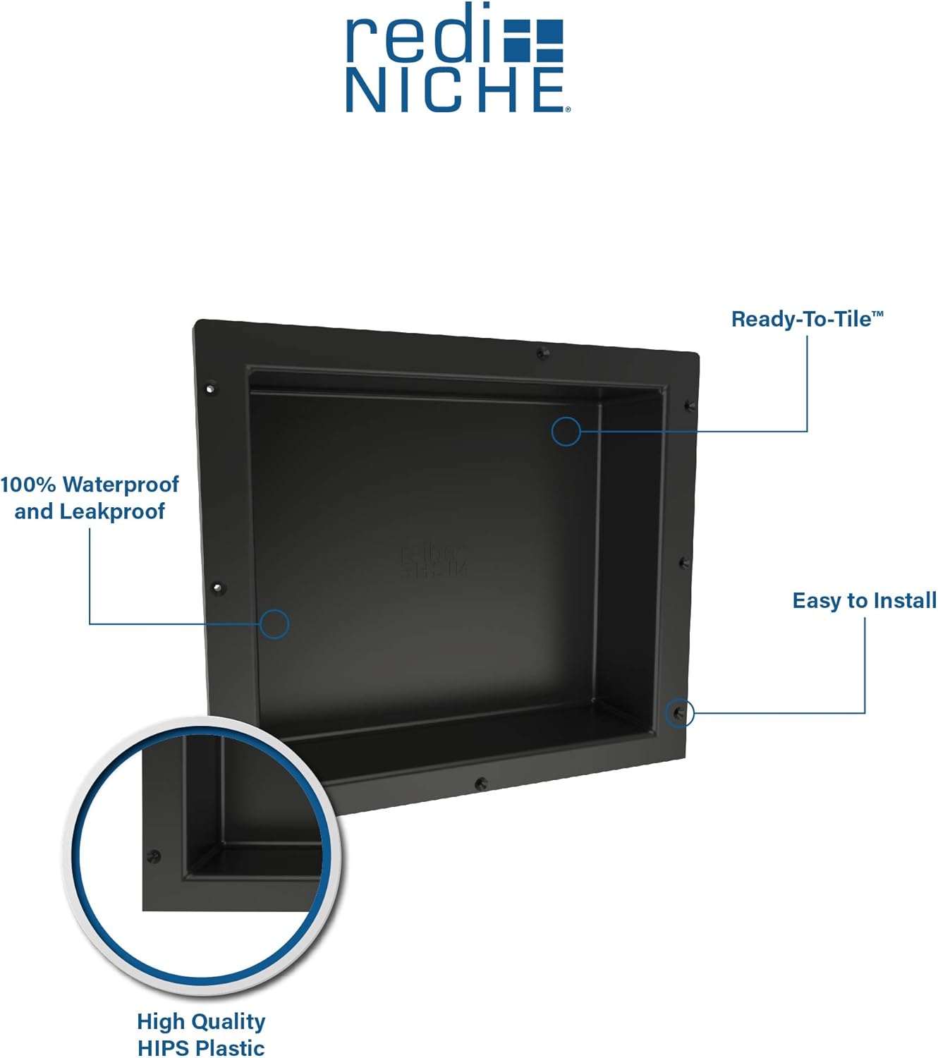 Redi Niche Single Recessed Shower Shelf – Black, One Inner Shelf, 16-Inch Width x 14-Inch Height x 4-Inch Depth: Home Improvement