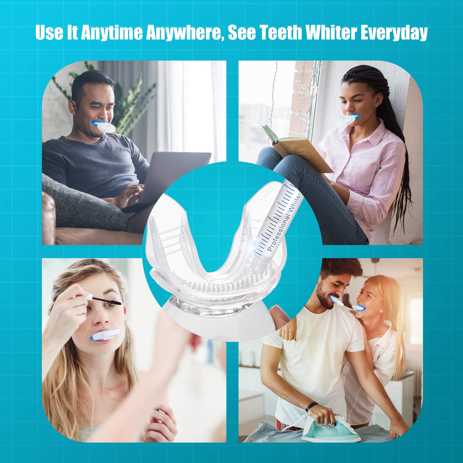 Neitra Teeth Whitening Kit with LED Light for Sensitive Teeth, (4) 3ml Non-Sensitive 6% Hydrogen Peroxide Gel, 8 Days Teeth Whitening, 5X Accelerator Teeth Whitener, 10 Min Timer（Sensitive Series): Beauty