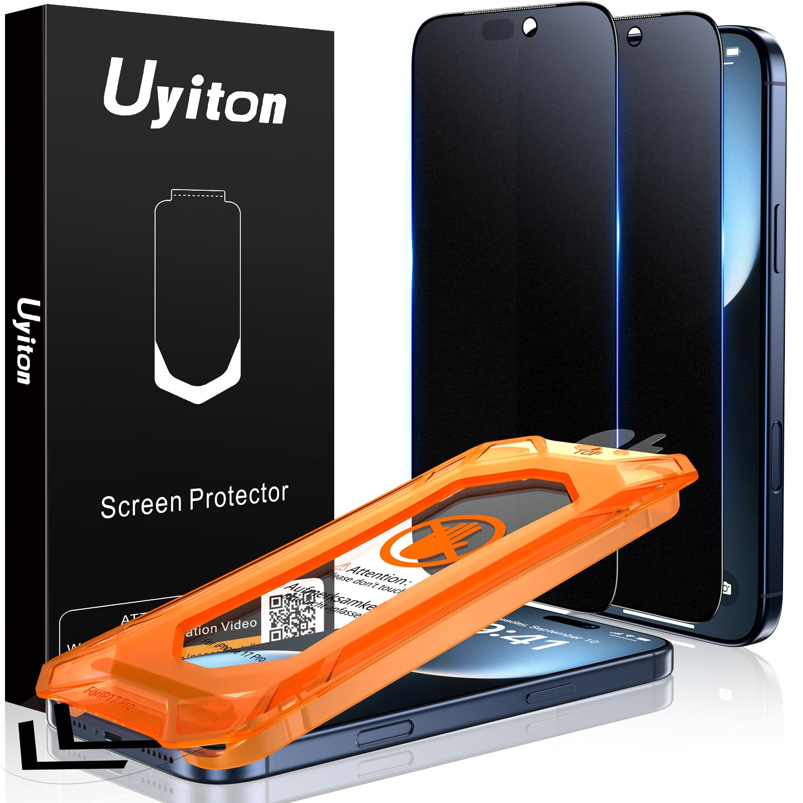 Photo 1 of Uyiton for iPhone 17 Pro Matte Privacy Screen Protector - Anti-Fingerprint [Easy to Install] Anti-Spy Shatterproof Full Coverage 9H Tempered Glass Screen Cover, 2 Pack