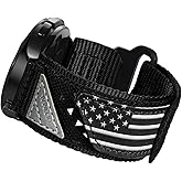 Compatible with Samsung Galaxy Watch 7 6 5 4 FE 40mm 44mm/6 Classic 43mm 47mm/5 Pro 45mm/4 Classic 42mm 46mm, 20mm Nylon Adjustable Sports Strap for Men Women (BLACK USA FLAG, L)