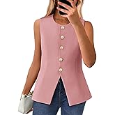 BTFBM Summer Sleeveless Blazer Vest For Women Dressy Button Down Round Neck Business Casual Outfits Work Suit Vests Tops
