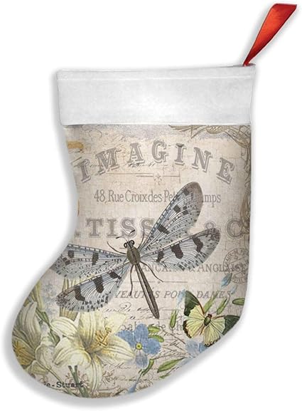 Art Fan-Design Moderner Vintage-Libellen-Weihnachtsstrumpf, Kamin, Baum