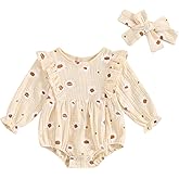 Arvbitana Newborn Baby Girl Halloween Pumpkin Bubble Romper Long Sleeve Ruffle Bodysuit Jumpsuit + Headband Casual Clothes