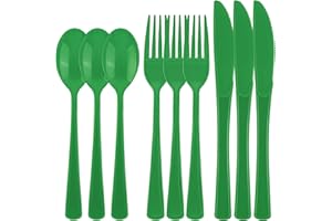 Kochorie 300 Pieces Dark Green Plastic Silverware Heavy Duty Plastic Cutlery Set Heavyweight Disposable Flatware Includes Spoons Forks Knifes for Birthday Party Prom Night Wedding Dinner