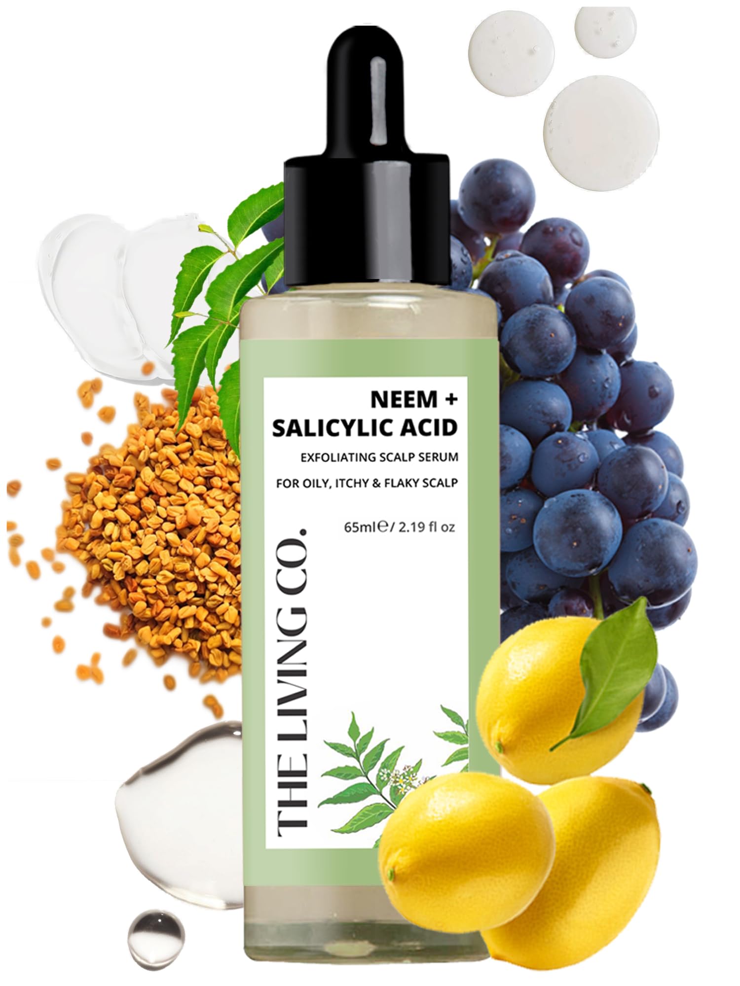 THE LIVING CO Neem + Salicylic Acid Exfoliating Scalp Serum 65ml For Oily, Itchy & Flaky Scalp