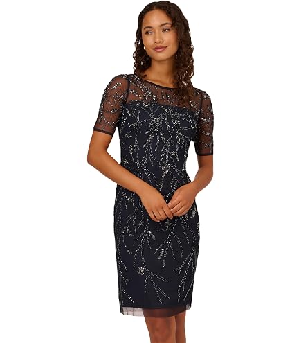 Adrianna Papell Women's Beaded Cocktail Dress, Midnight, 6 : Clothing, Shoes & Jewelry