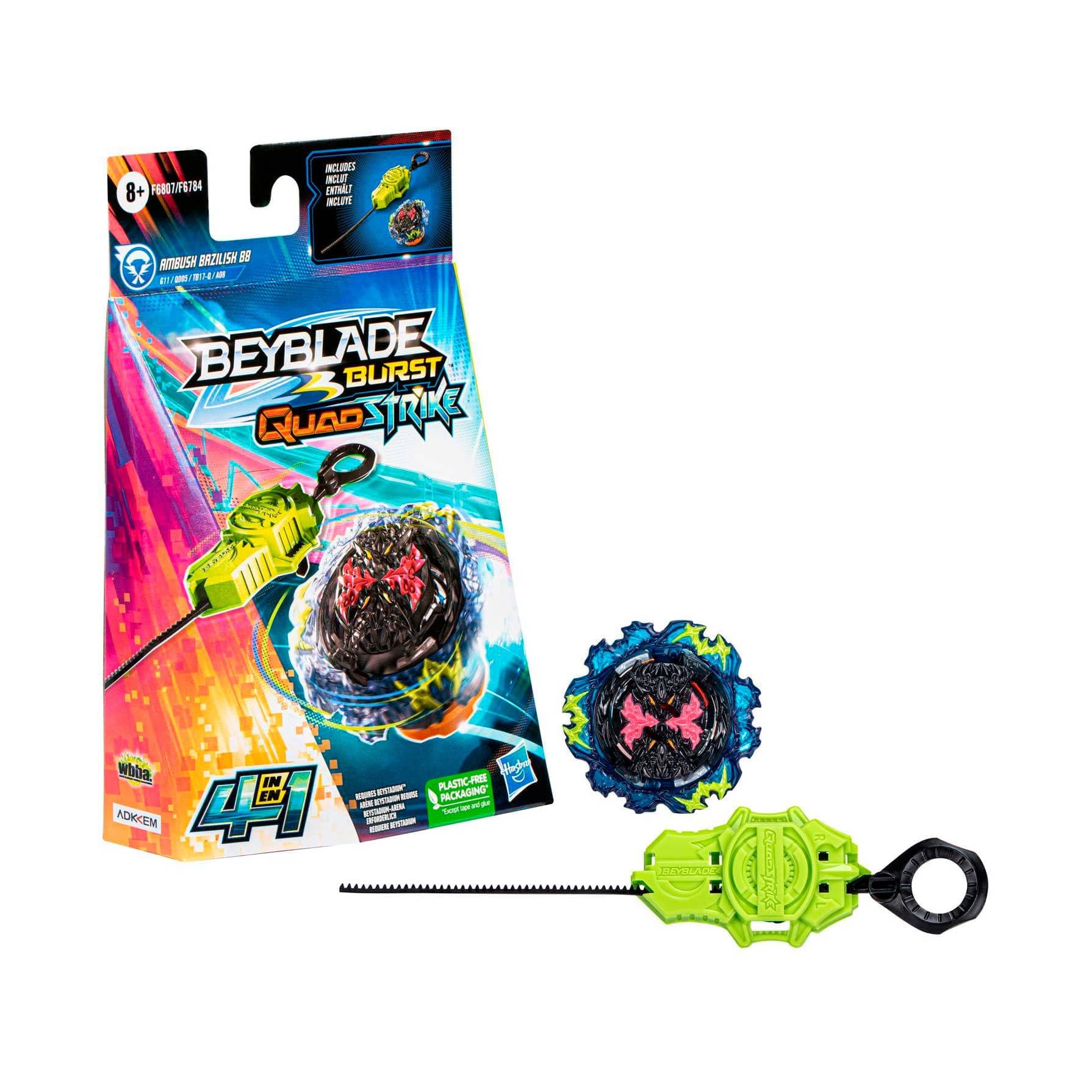 Beyblade Burst QuadStrike, Starter Pack with Ambush Bazilisk B8 Attack/Balance Type Competition Top and Launcher